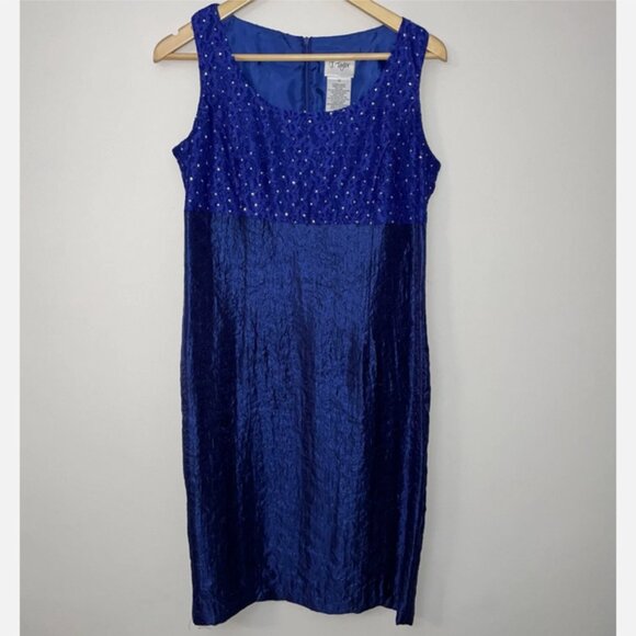 Vtg Y2K J. TAYLOR Cocktail Dress Blue Rhinestones &. Jacket Size 10 Lace - Picture 3 of 12